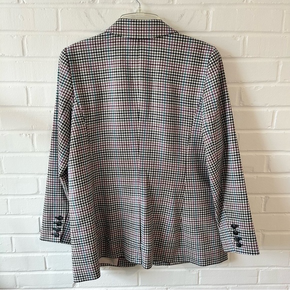 Talbots Long Plaid Blazer multicolored wool blend pink, teal, olive green, ivory - Picture 6 of 7